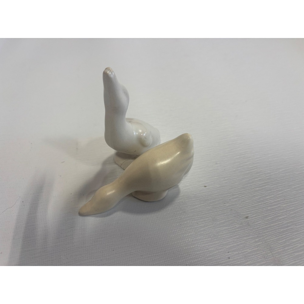 Vintage Ceramic Duck Figurines Set of 2 White Cream Bird Statues Farmhouse Decor